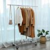 Heavy Duty Chrome Plated Silver Metal Garment Rack Clothes Hanging Bar on Wheels