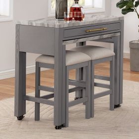 Light Gray Counter Height Table w NESTED TABLE Dining Room Furniture Faux Marble Top Table