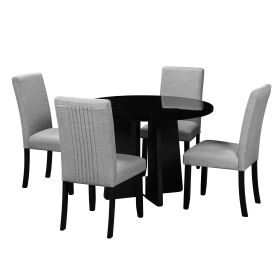 5-Piece Round Dining Table set, 43-Inch Modern Dining Table and 4 Upholstered Chairs for Dining Room, Kitchen Room, Living Room, Easy Assembly