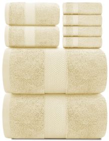 Luxury Beige Bath Towel 8 Piece Towels Set Combed Cotton Hotel Quality Absorbent 2 Bath Towels 2 Hand Towels 4 Washcloths 8 Pack Beige