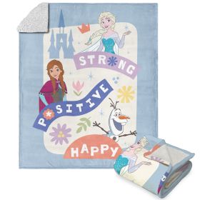 Disney Frozen Strong Positive Happy Silk Touch Sherpa Throw Blanket 50X60 Inches