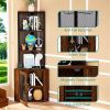 Corner Shelf with Doors, 65" Corner Cabinet & Wine Glass Rack, 6 Tier Bookshelf Display, Freestanding Corner Storage Stand for Kitchen, Living Room