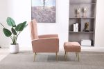 Modern Accent Chair with Ottoman, Comfy Armchair for Living Room, Bedroom, Apartment, Office (Pink)