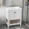 [VIDEO] 24" White Modern Sleek Bathroom Vanity Elegant Ceramic Sink with Solid Wood Frame Open Style Shelf