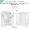 Elegant Bathroom Floor Storage Cabinet, Bathroom Storage Unit, Freestanding Cabinet with 4 Doors, Adjustable Shelves, Adaptable Shelves, White