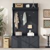 Hall Tree with Storage Bench, Entryway Bench with Drawer and 5 Hooks, Coat Rack with Display Shelf for Hallway Entryways, Dark Blue