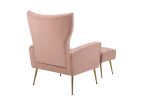 Modern Accent Chair with Ottoman, Comfy Armchair for Living Room, Bedroom, Apartment, Office (Pink)