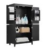 Elegant Bathroom Floor Storage Cabinet, Bathroom Storage Unit, Freestanding Cabinet with 4 Doors, Adjustable Shelves, Adaptable Shelves, Black