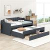 Twin Size Upholstered Daybed with Trundle and Three Drawers,Grey