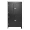 Elegant Bathroom Floor Storage Cabinet, Bathroom Storage Unit, Freestanding Cabinet with 4 Doors, Adjustable Shelves, Adaptable Shelves, Black