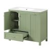 36" Bathroom Vanity with Sink, One Cabinet with Two doors and One Big Drawer and One Flip Drawer, Solid Wood and MDF Board, Green