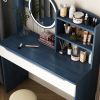 Table Set with HD Mirror Cushion Stool and Large Drawers Mini Makeup Dressing Desk Furniture for Apartment Bedroom/Girls Gift Blue