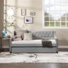 Twin Size Upholstered Daybed with Trundle,Sturdy Wood Bedframe w/ Bedframe Tufted Button & Copper Nail on Arms Design,Perfect for Bedroom