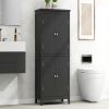 Elegant Bathroom Floor Storage Cabinet, Bathroom Storage Unit, Freestanding Cabinet with 4 Doors, Adjustable Shelves, Adaptable Shelves, Black