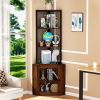 Corner Shelf with Doors, 65" Corner Cabinet & Wine Glass Rack, 6 Tier Bookshelf Display, Freestanding Corner Storage Stand for Kitchen, Living Room