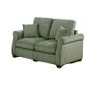 Classic Living Room 2pc Sofa Set Sage Color Corduroy Sofa Loveseat w Pillows Square Arms Plush Couch