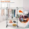 With Wheels Extendable Double Rod Clothing Rack For Hanging Clothes, Rolling Clothes Organizer On Lockable Wheels Mobile Hold