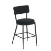 Set of 2 modern teddy fabric upholstered bar stools - Metal base high stool - Suitable for kitchen