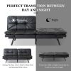 Futon Sofa Bed with Adjustable Backrests Sleeper Couch with Adjustable Armrests Convertible Sofa Couch Bed for Small Space Apartment Living Room Black