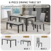 Faux Marble Dining Rectangular Table with Bench, Kitchen Table with Bench for Small Space, 6 Person Wood Dining Table, White +Dark Espresso + Gray