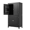 Elegant Bathroom Floor Storage Cabinet, Bathroom Storage Unit, Freestanding Cabinet with 4 Doors, Adjustable Shelves, Adaptable Shelves, Black