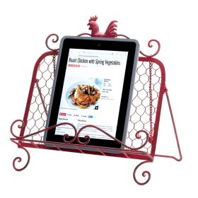 Stylish Red Rooster Cookbook Stand for Kitchen Organization and Display