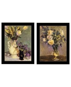 Trendy Decor 4U "Abstract Tulips & Lavender Flower Vases" Framed Wall Art for Living Room, Wall Art Print for Home Decor (Color: as Pic)