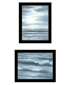 Trendy Decor 4U "The Ocean Blue - high tide at sunset" Framed Wall Art for Living Room, Wall Art Print for Home Decor (Color: as Pic)