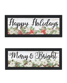 Trendy Decor 4U "Merry & Bright Holiday; Happy Holidays to YOU" Framed Wall Art for Living Room, Wall Art Print for Home Decor (Color: as Pic)