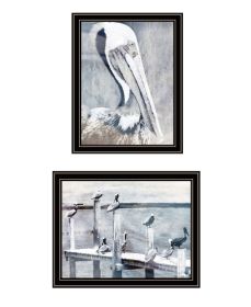 Trendy Decor 4U "Pelican's on Pier" Framed Wall Art for Living Room, Wall Art Print for Home Decor, Bedroom Wall Art by Bluebird Barn (Color: as Pic)