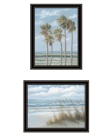 Trendy Decor 4U "Winds of the ocean blowing the Palm Trees and Sea Oats" Framed Wall Art for Living Room, Wall Art Print for Home Decor (Color: as Pic)