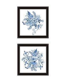 Trendy Decor 4U "Delph Designs of Blue and White Florals" Framed Wall Art for Living Room, Wall Art Print for Home Decor (Color: as Pic)