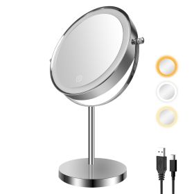 8-inch Makeup Mirror with Lights, Double Sided 1X/10X Magnifying Mirror, 3 Color Lighting Dimmable Vanity Mirror with 360¬∞ Swivel (Color: Chrome)