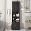 Tall and Wide Bathroom Floor Storage Cabinet, Bathroom Storage Unit, Freestanding Cabinet with 4 Doors, Adjustable Shelves, Open multi-layer Shelves