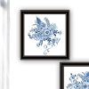 Trendy Decor 4U "Delph Designs of Blue and White Florals" Framed Wall Art for Living Room, Wall Art Print for Home Decor