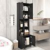 Tall and Wide Bathroom Floor Storage Cabinet, Bathroom Storage Unit, Freestanding Cabinet with 4 Doors, Adjustable Shelves, Open multi-layer Shelves