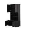 Tall and Wide Bathroom Floor Storage Cabinet, Bathroom Storage Unit, Freestanding Cabinet with 4 Doors, Adjustable Shelves, Open multi-layer Shelves