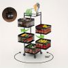 Rotating Kitchen Storage Shelf 5 Tier, Metal Fruit Vegetable Storage Basket Multi-Layer Vegetable Rack Storage Trolley on Wheels